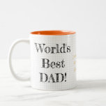 Världens bästa Pappa-helgdag jul Fars dag Två-Tonad Mugg<br><div class="desc">Skapa din egen anpassningsbar, personlig, vacker, snyggt, elegant, klass, faux guld och svart ritkritskript / typografi, modern chic trendig geometrisk grått lampa och vita checkade kontroller checkers linjer mönster bakgrunden mjölk mugg coola, tvåtonsvit och orange, fars dag/jultomte/födelsedagskalké Skriv bara in texten / hälsning / meddelande / namn / monogram /...</div>