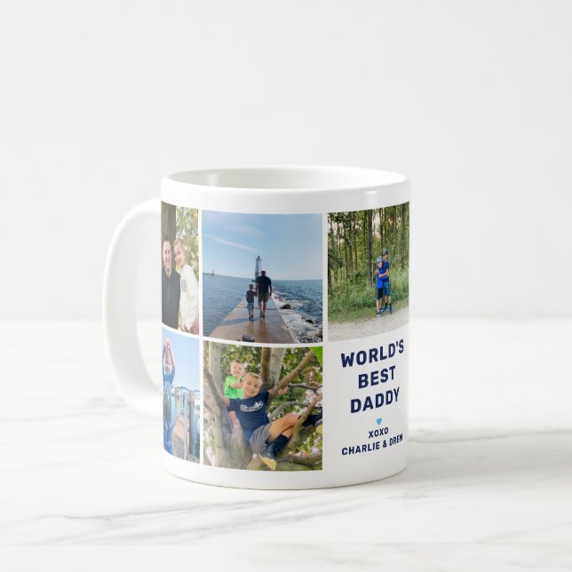 Världens bästa pappa Modern Navy Photo Collage Kaffemugg (Framsida vänster)