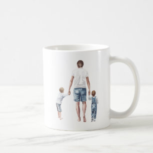 Världens bästa Pappa och 2 Sons Walking Watercolor Kaffemugg