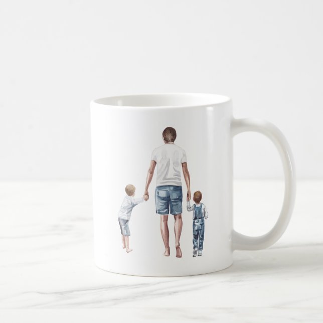 Världens bästa Pappa och 2 Sons Walking Watercolor Kaffemugg (Höger)