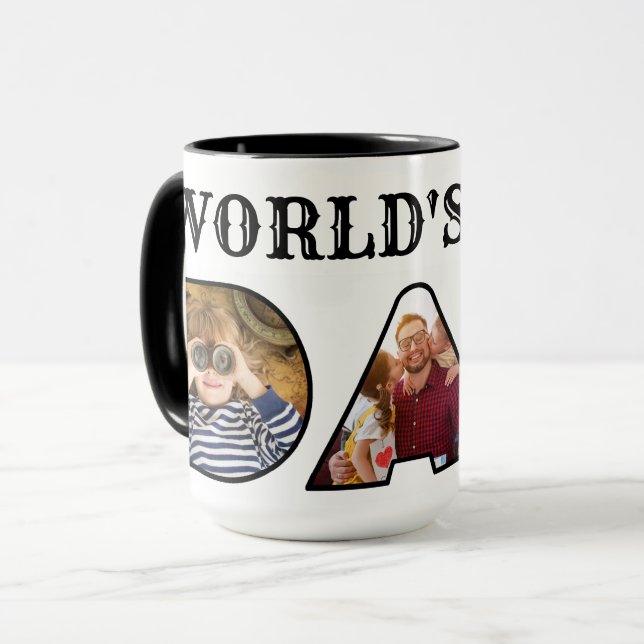 Världens bästa Pappa-offert Modern 3-fotokollage Mugg (Framsida vänster)