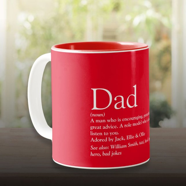 Världens bästa Pappa Pappa Far Definition Roligt R Två-Tonad Mugg (World's Best Dad Daddy Father Definition Fun Red Two-Tone Coffee Mug)