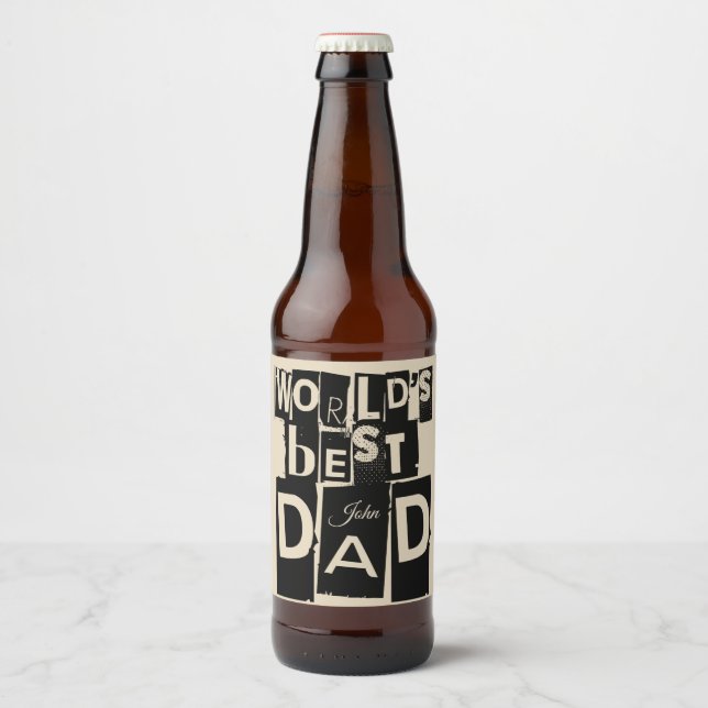 Världens bästa Pappa-svarta typografi Lägg till Na Ölflaska Etikett (Framsida)