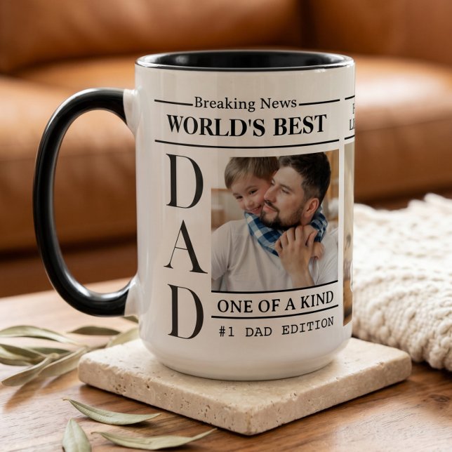 Världens Bästa Pappa Tidningsfotocollage Minne Mugg (World's Best Dad Newspaper Photo Collage Keepsake Mug)