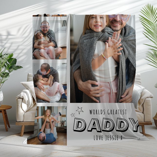 Världens Bästa Pappa Trendig Fotoremsa Fleecefilt (Skapare uppladdad)