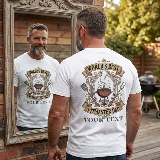 Världens Bästa Pitmaster Pappa Retro BBQ Kam Crest T Shirt (Skapare uppladdad)