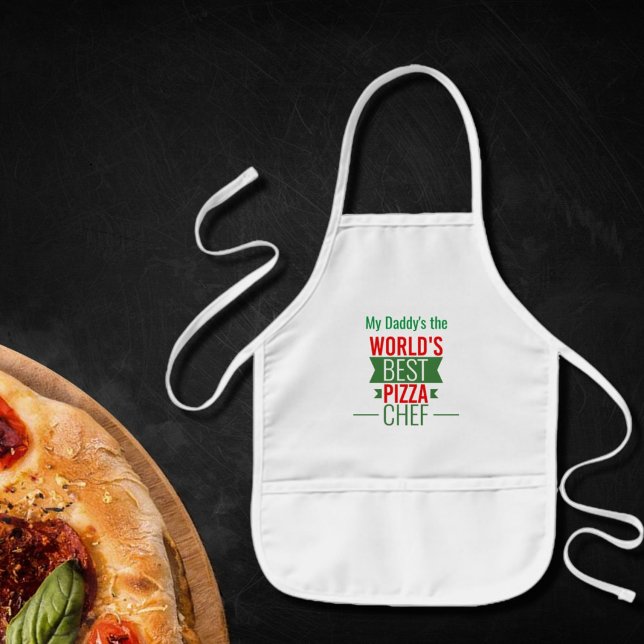 Världens bästa Pizza Chef - röd vit grönt Barnförkläde (Skapare uppladdad)