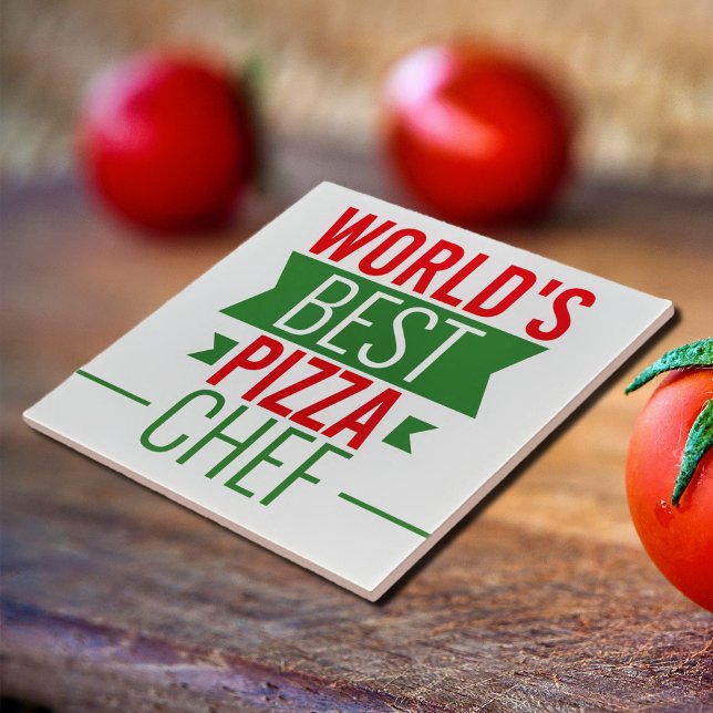 Världens bästa Pizza Chef - röd vit grönt Kakelplatta (Skapare uppladdad)