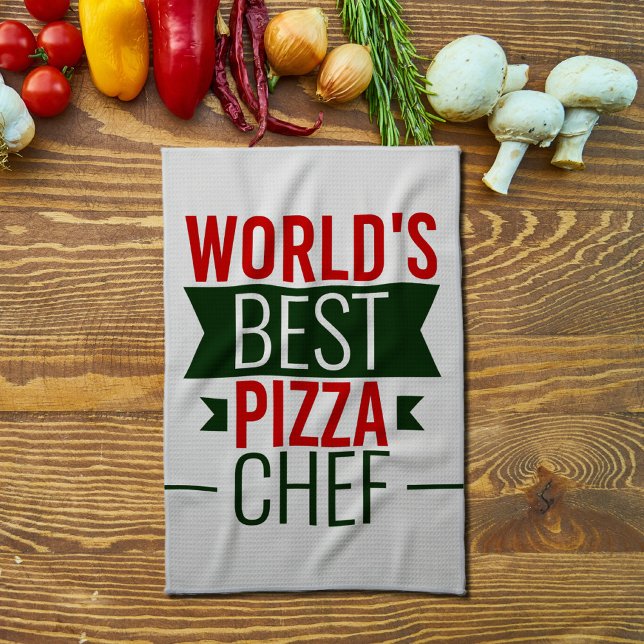Världens bästa Pizza Chef - röd vit grönt Kökshandduk (Skapare uppladdad)