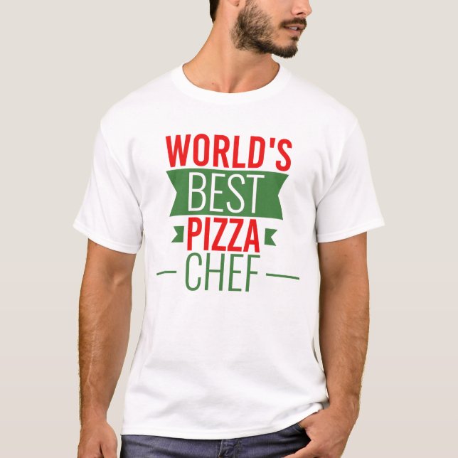 Världens bästa Pizza Chef   - röd vit grönt T Shirt (Framsida)