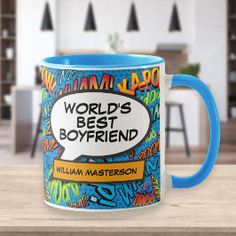 Världens bästa pojkvän namn kul retro series blå mugg