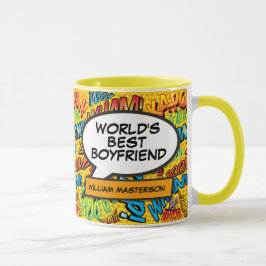 Världens bästa pojkvän namn serietidning kul retro mugg