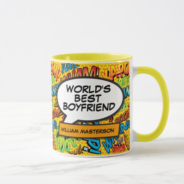 Världens bästa pojkvän namn serietidning kul retro mugg (Höger)