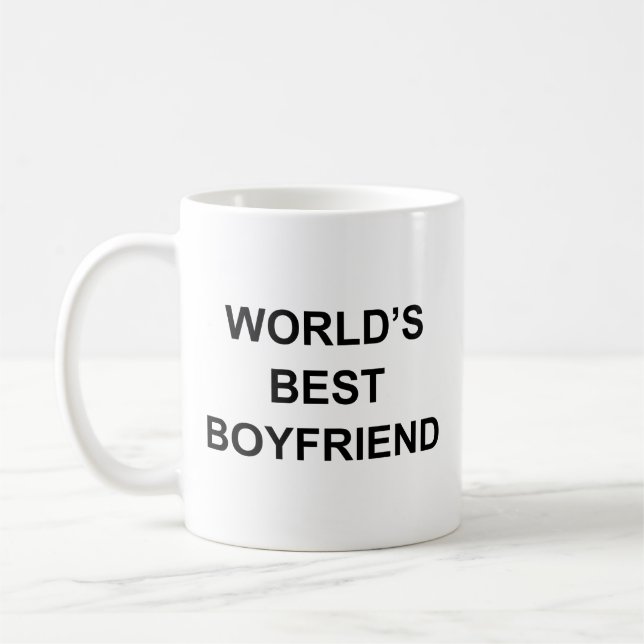 Världens bästa pojkvän roligt citat med svart text kaffemugg (Vänster)