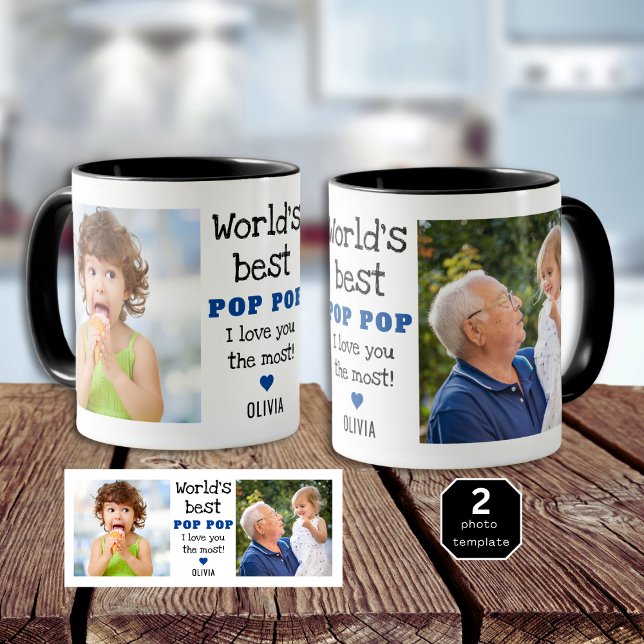 Världens bästa popup-program i Kärlek, du 2 foto M Mugg (World's Best Pop Pop I Love You Most 2 Photo Mug
)