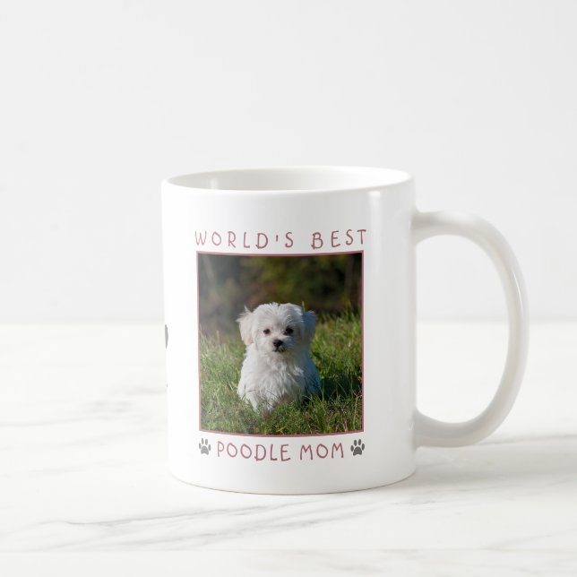 Världens Bästa Pudel-Mamma Rosa Grå Tassavtryck Fo Kaffemugg (Höger)