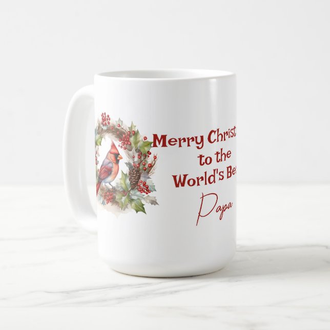 Världens bästa röda julkardinal i Pappa Kaffemugg (Framsida vänster)