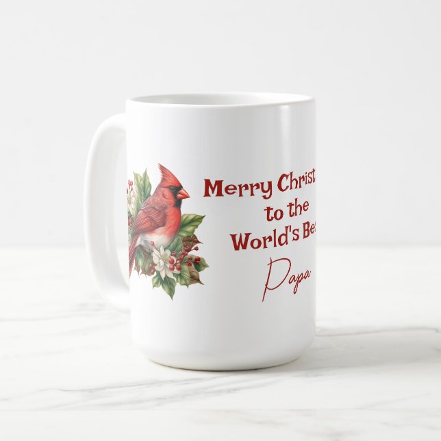 Världens bästa röda julkardinal i Pappa Kaffemugg (Framsida vänster)