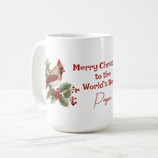 Världens bästa röda julkardinal i Pappa Kaffemugg (Framsida vänster)