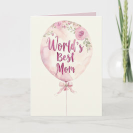 Världens bästa Rosa-Blommigt-ballong för Mamma Mor Kort
