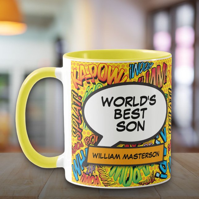 Världens Bästa Son Modernt Cool Roligt Färgglatt S Mugg (World's Best Son Modern Cool Fun Colorful Comic Mug)