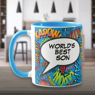 Världens bästa son rolig retro serietidning blå mugg