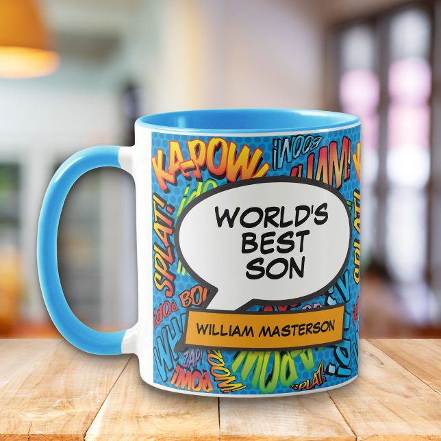 Världens Bästa Son Rolig Retro Tecknad Serie Popko Mugg (World's Best Son Fun Retro Comic Book Pop Art Mug)