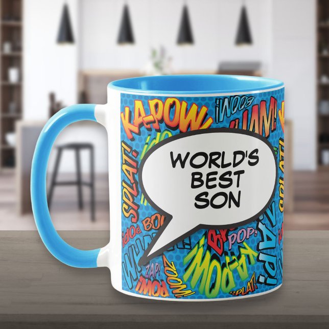 Världens bästa Son-Roligt Retro-Tecknad Bok Blue Mugg (World's Best Son Fun Retro Comic Book Blue Mug)