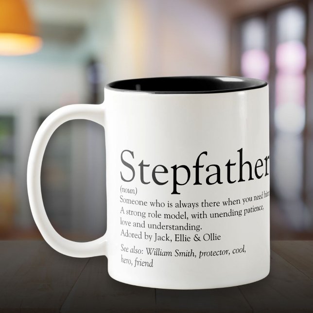 Världens bästa styvfar-definition någonsin Två-Tonad mugg (World's Best Ever Stepfather Stepdad Definition Two-Tone Coffee Mug)