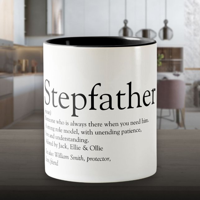 Världens bästa styvfar någonsin, definition av sty Två-Tonad mugg (World's Best Ever Stepfather, Stepdad Definition Two-Tone Coffee Mug)