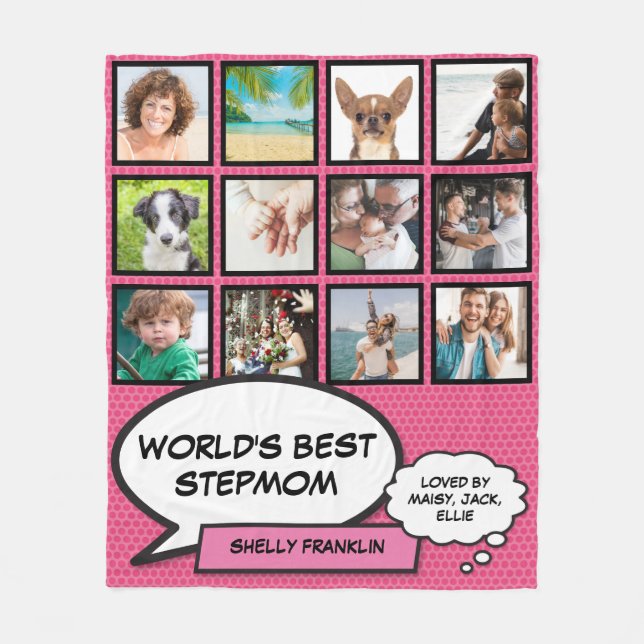 Världens bästa styvmamma 12 foto rosa fleecefilt (Framsidan)