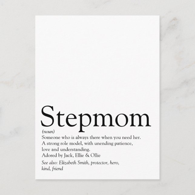 Världens bästa styvmamma någonsin, Styvmamma Defin Vykort (Framsida)