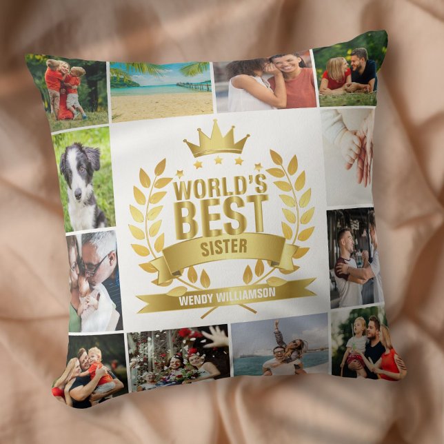 Världens bästa syster 12 fotokollage kudde (World's Best Sister 12 Photo Collage Throw Pillow)