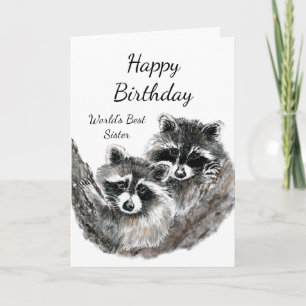Världens bästa syster-dag, Cute Raccoon Animals Kort
