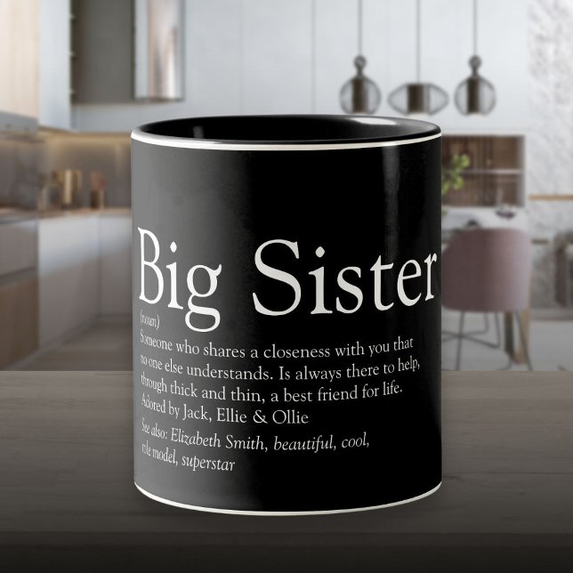 Världens Bästa Syster Definition Svart och Vit Kul Två-Tonad Mugg (World's Best Sister Definition Black and White Fun Two-Tone Coffee Mug)