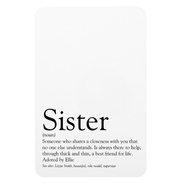 Världens Bästa Syster Definition Svart och Vit Magnet (Vertikal)