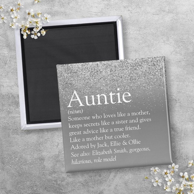 Världens bästa untie-Moster-definition Silver Glit Magnet (World's Best Aunt Auntie Definition Silver Glitter Magnet)
