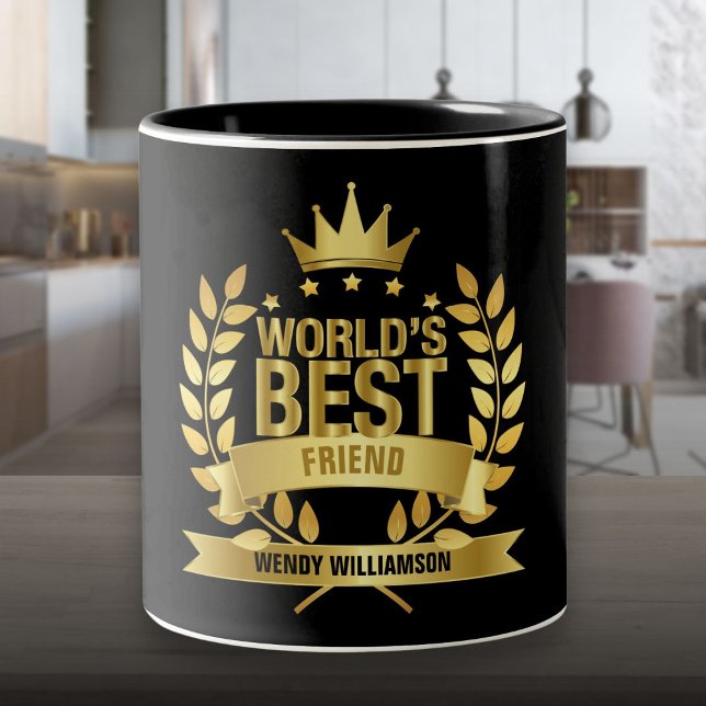 Världens Bästa Vän Fun Guld Svart Två-Tonad Mugg (World's Best Friend Fun Gold Black Two-Tone Coffee Mug)
