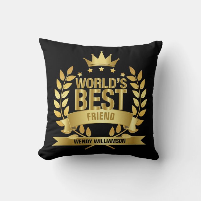 Världens Bästa Vän Guld Rolig Svart Kudde (Framsida)