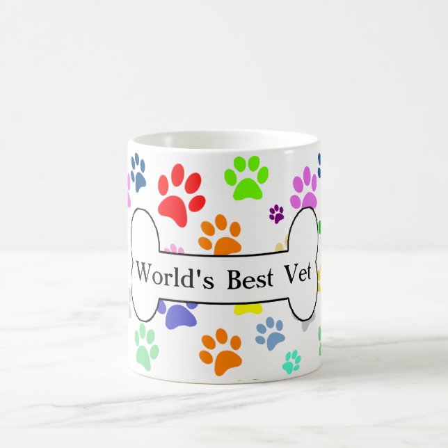 världens bästa veterinär Färggranna Djurfötter Kaffemugg (Center)