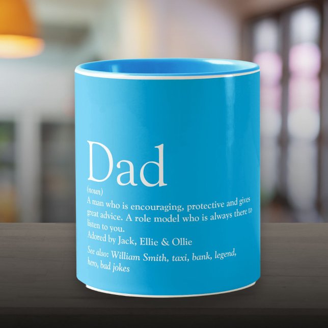 Världens bäste Pappa Pappa Far Definition Himlar B Två-Tonad Mugg (World's Best Dad Daddy Father Definition Sky Blue Two-Tone Coffee Mug)