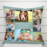 Världens Best Grandma Photo Collage Grönt Kudde<br><div class="desc">Ge är världens bästa mormor en anpassningsbar med flera fotokuddar som hon kommer att uppskatta i åratal. Anpassa med åtta foton av barnbarn, barn, andra familjemedlemmar, husdjur osv. uttrycket "World's Best Grandma" och om hon heter "Grandma", "Nana", "Abuela" osv. och lägg till barnbarnbarnbarnens namn som en namnteckning, allt i modern...</div>