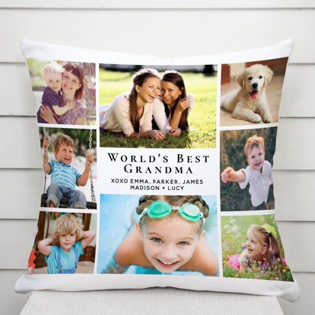 Världens Best Grandma Photo Collage Personlig Kudde (Skapare uppladdad)