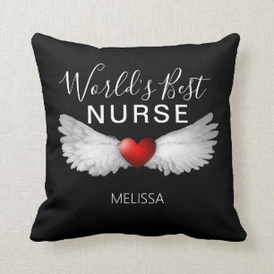 Världens Best Nurse Medical Red Heart Angel Vinga Kudde