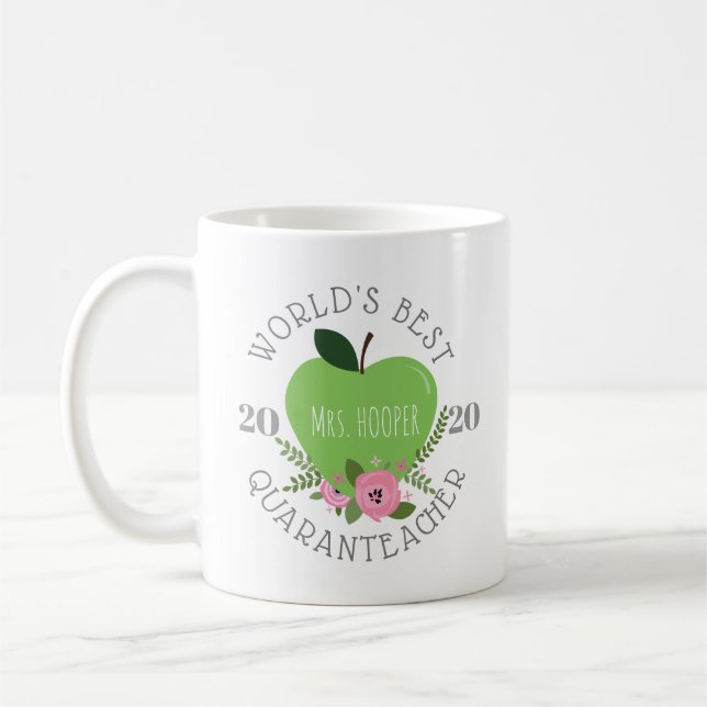 Världens Best Quaranacher Lärare Blommigt Apple Kaffemugg (Vänster)