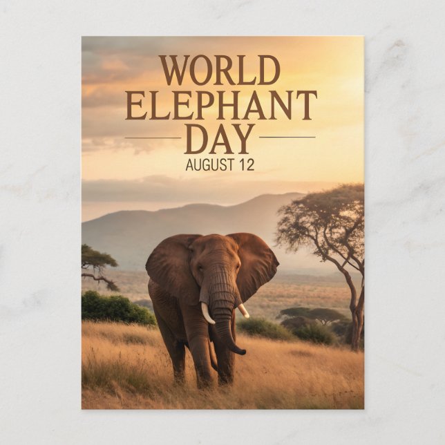 Världens elefantdag afrikansk savannkonst vykort (Framsida)