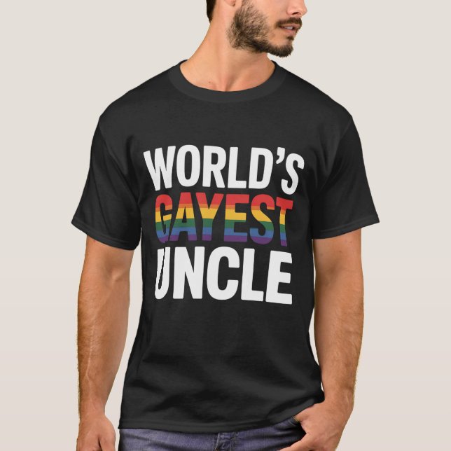 Världens Gayest-morbror LGBTQ Gay pride Ally Rainb T Shirt (Framsida)