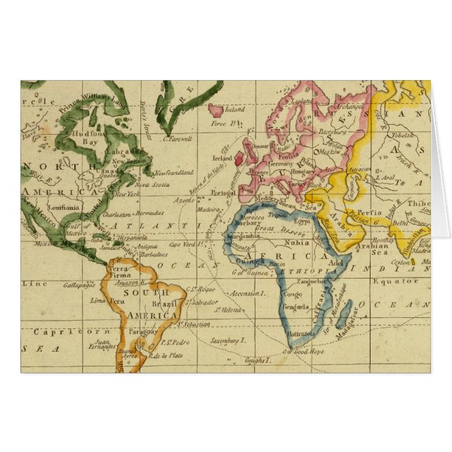 Världens graverade karta hälsningskort (Framsidan Horizontal)