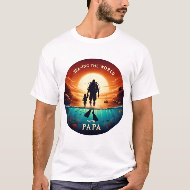 Världens havsfiske med PAPPA | Dyka Pappa T Shirt (Framsida)