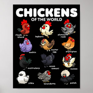 Världens höns Rolig tecknad hönsras Poster